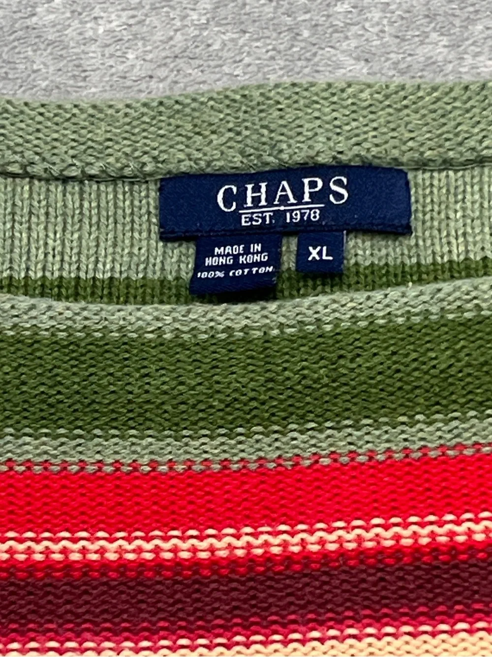 Vintage 90s CHAPS Ralph Lauren Sweater XL 100% Cotton Striped Made Hong Kong